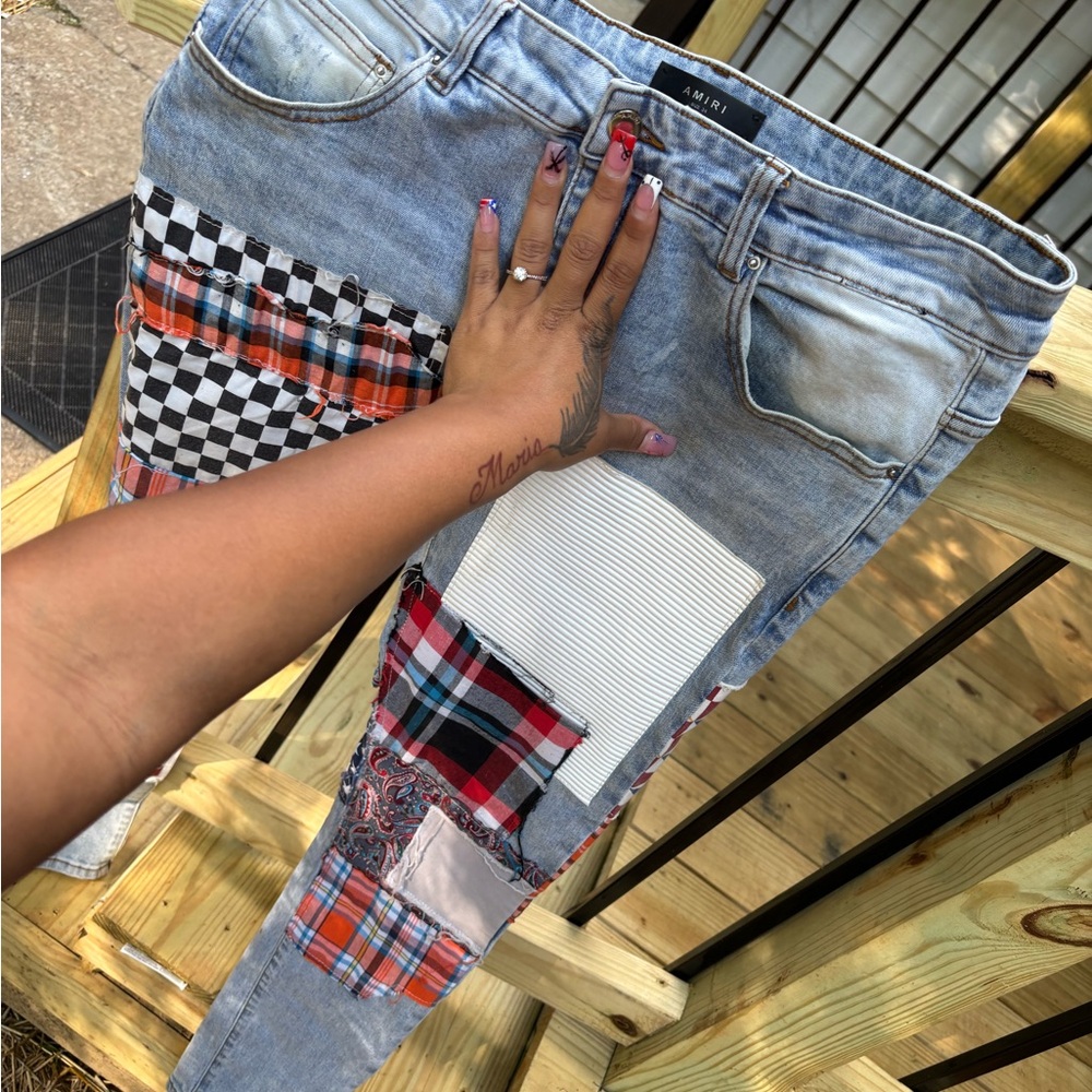 AMIRI Blue and Red Straight Leg Jeans